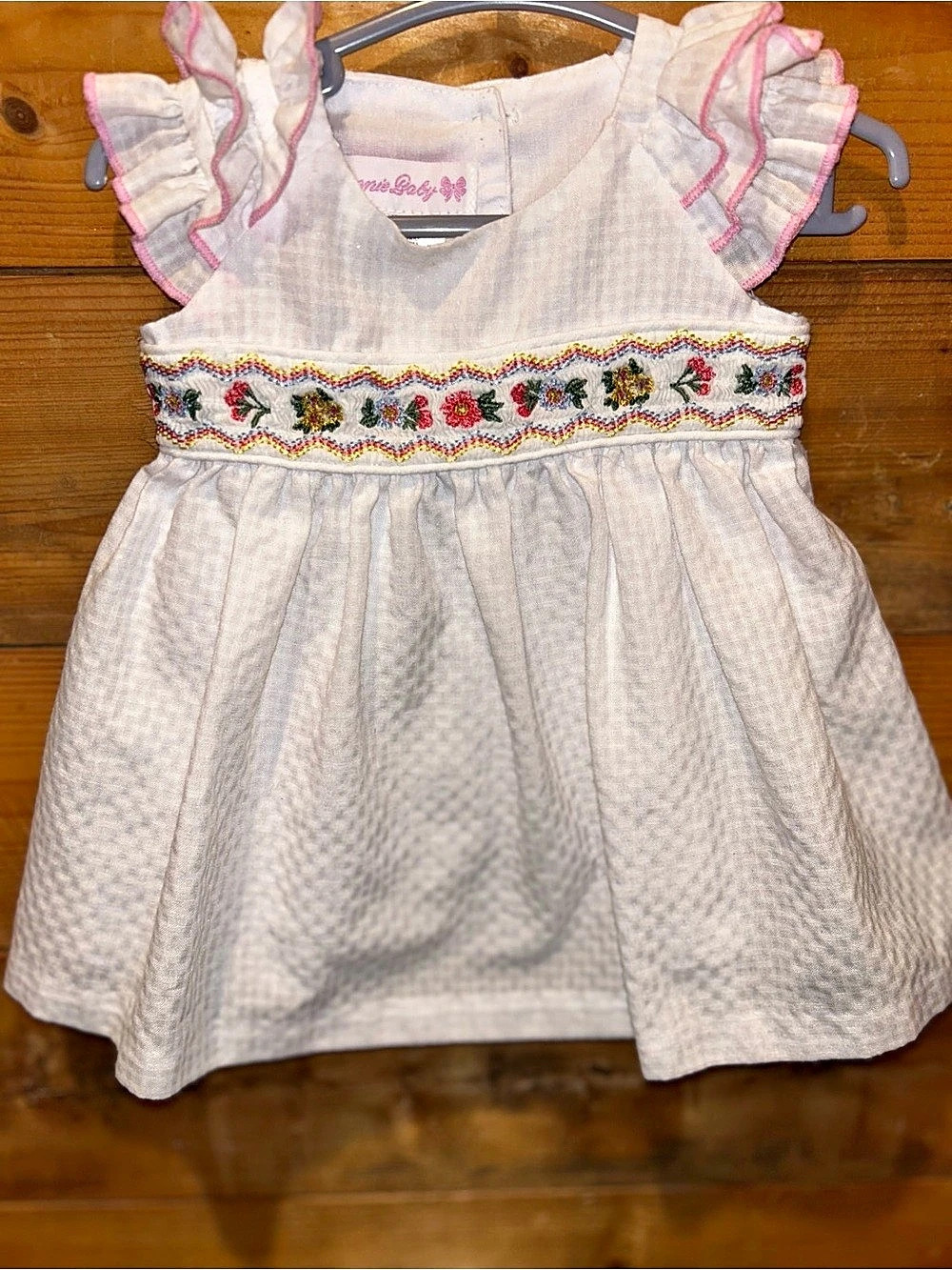 Bonnie Baby Floral Embroidered Pink & White Dress